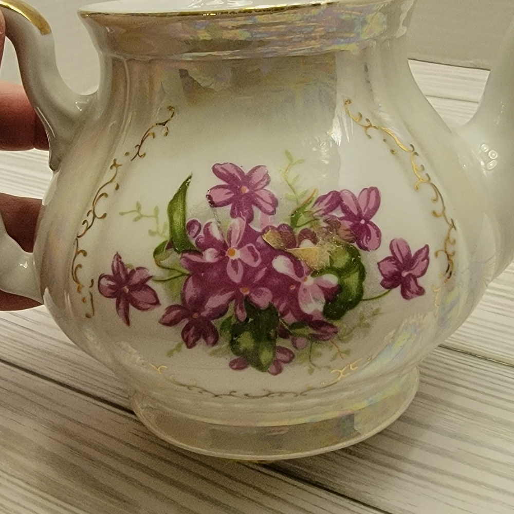 Royal Sealy Lusterware Tea Pot Purple Flowers Gold Trim No Lid Japan Replacement - Picture 5 of 16